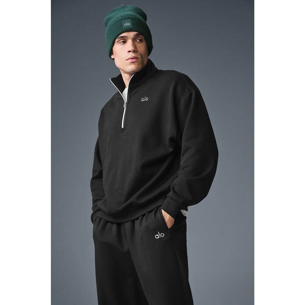 Alo Accolade 1/4 Zip Pullover Men's Sweatshirt Medium Black Oversized